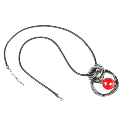 Collier long double anneau rouge et fausse perle pour pull