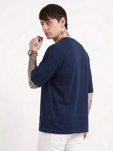 Image of Men's Oversized Plain Round Neck 100% Cotton T-Shirt | Soft Breathable Casual Half Sleeve Tee