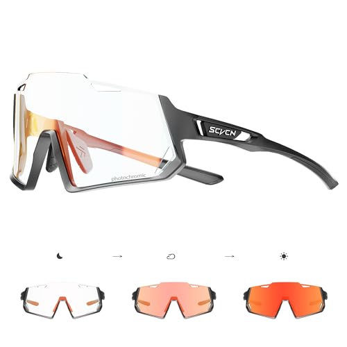 SCVCN Occhiali Ciclismo Fotocromatici Uomo Donna Mtb Occhiali Bici Running da Sole Sportivi UV400 Mountain Bike Guida Pesca Golf