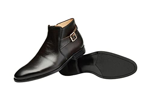 Image of Santimon Mens Ankle Boots Leather Strap Buckle Boots Side Zip Brown Business Dress Casual Boots For Men
