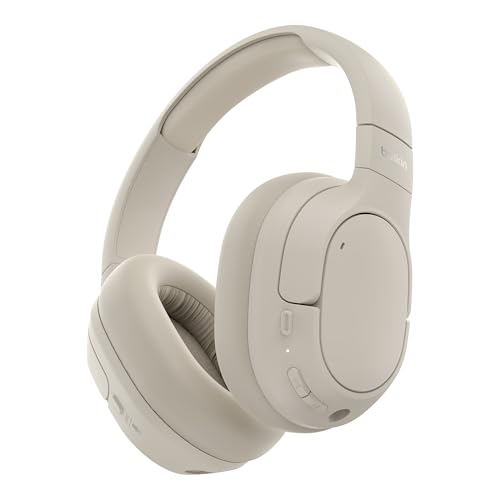 Belkin SoundForm Isolate Noise-Cancelling Wireless Headphones, over ear headphones with mic, Bluetooth headphones with 60H playtime, deep bass, CloudCushion ear cups for travel, home, office - Sand
