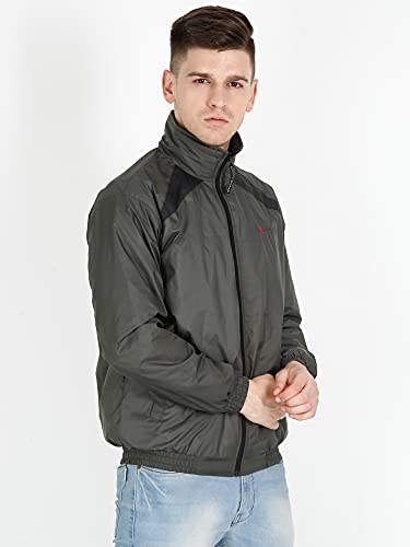 Image of OJASS Men OJASS Jacket for Men,Lightweight & Wind-Resistant with Reflective Bike Jacket for Man High Neck Relaxed Fit-Stylish Windbreaker for Outdoor & Biking Black With Grey