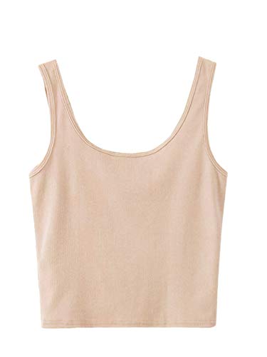 Sweatyrocks Women's Sleeveless Casual Ribbed Knit Shirt Basic Crop Tank Top Nude M #TOP1
