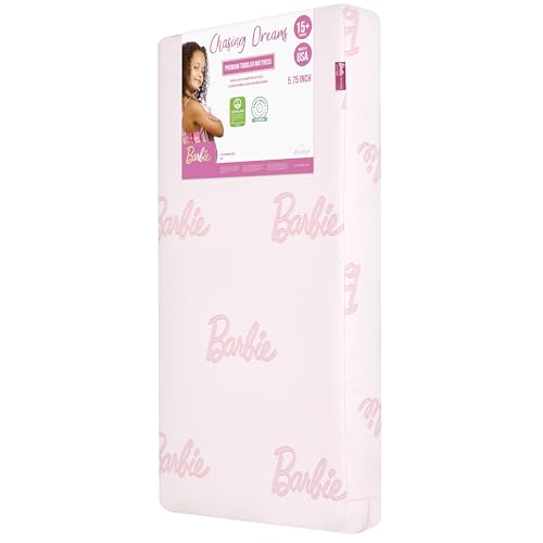 Image of Evolur Barbie Chasing Dreams GREENGUARD Gold & BSA Certified Crib and Toddler Mattress, Dual-Sided Infant & Toddler Support Water-Resistant & Flame-Retardant - Pink