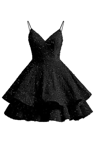 Amazon.com: Maxianever Sequin Homecoming Dresses Black Short Sparkly  Spaghetti Straps Tiered for Teens Backless Prom Cocktail Dresses 0 :  Clothing, Shoes & Jewelry