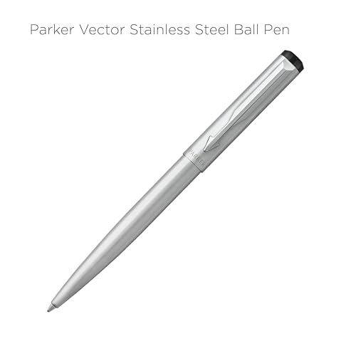Image of Parker Vector Stainless Steel Chrome Trim Ball Pen and Notebook, Blue Ink, Fine Point - Ideal Gift Set for Professionals and Personal Use