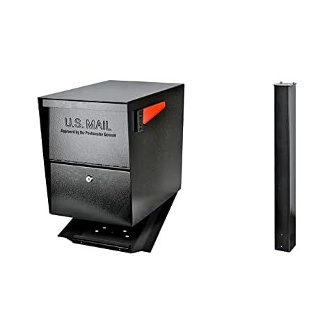 Mail Boss 7206 Package Master Curbside Locking Security Mailbox | Black,Medium & 7121, Black In-Ground Mounting Post, 43 x 4 x 4 inches, for Use with Mailbox Cover