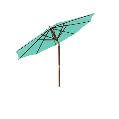 paramondo paramadera Sonnenschirm Holz-Sonnenschirm Knickbar Rund ø 3 m Gartenschirm Höhenverstellbar Maststärke 48 mm Minze