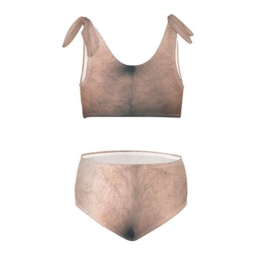 QUGRL Men's Hairy Belly Girls Tankini Swimsuit Funny 2 Piece Bathing Suits for Girls Bikini Adjustable Straps for Swimming Size 5-6T Multicoloured