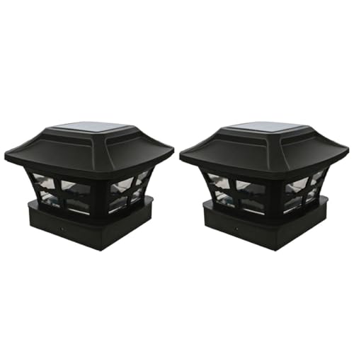 WOONEKY 2pcs Solar Outdoor Pillar Lights Waterproof Fence Post Lighting Tool with White and Warm Yellow LED for Garden Patio Yard