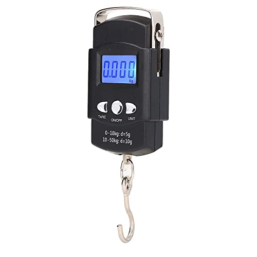 HAODUOO Electronic Hook Scale, 50kg LCD Digital Hanging Fishing Scale, with 1meter Concealed Measure, for Luggage Weighing, Shopping, Fishing, Measurement Unit Ruler