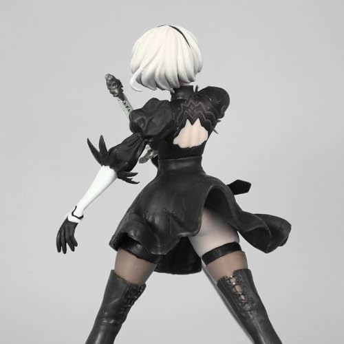 Image of NieR:Automata YoRHa No.2 Type B (2B) Battle Stance Anime Figure | 18cm Black Combat Dress & Greatsword Pose Action Figurine for Table, Desk, Shelf & Display | Gift for Anime & Gaming Fans