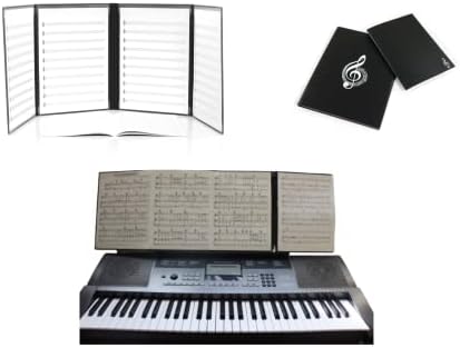 agustu Sheet Music Holder - 4 Page Music Flip Folder, File Binder Holder for Choir Piano Violin with Secure Plastic Bands - Comes with Black Music Staff Notebook