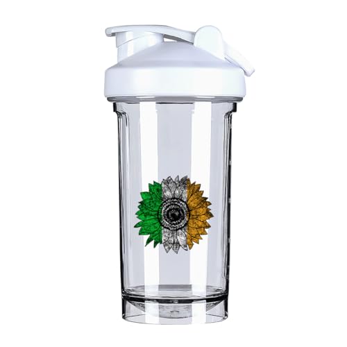 Vintage Sunflower Ireland Irish Flag 18 Ounce Shaker Bottle Drink Mixer Leak-proof Pre Workout Protein Shakes Meal Replacement Shakes Bottles 500ML/18 Oz White