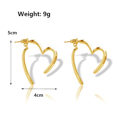 Gold Heart Asymmetrical Earrings for Women Large Heart Shaped Hoop Dangle Earrings Minimalist 80s Love Front Back Earrings Chrome Hearts Jewelry Gifts2