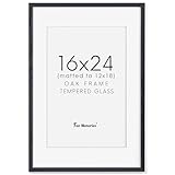 16x24 Wood Picture Frame, Real Oak Wood 16 x24 Frame for Wall, 16x24 Inch Poster Frame, 16x24 Picture Frame Matted to 12x18, 16 by 24 Wooden Frame, Black Color, 1 Pack