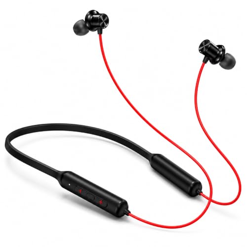 Image of Bouncefit Bluetooth Wireless Mangentic On /Off Neckband, 40 Hours Battery, Fast Charge, IPX7, Low Latency, in Ear Bluetooth Neckband with Mic Earphones (Red) BB