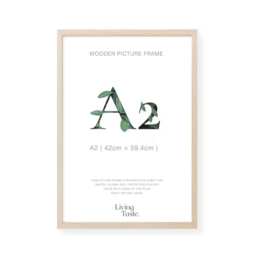 LIVINGTASTE A2 Cadre poster 42x59.4 cm finition chêne Naturel avec façade acrylique, 1 pièce, idéal pour décoration murale du salon, décoration de studio, affiches...