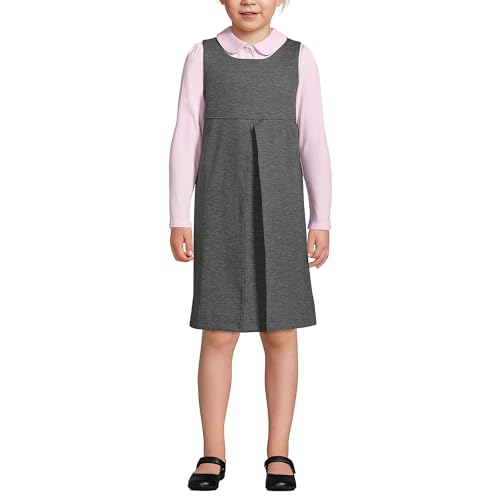 Lands' End Uniform Ponte Pleated Jumper Charcoal Heather Kids 8