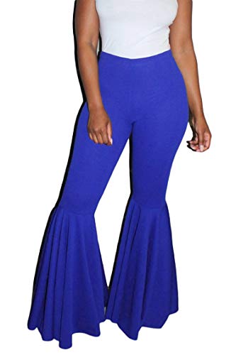 GUOLEZEEV Plus Size Bell Bottom Pants Elastic Waist Bodycon Fit and Flare Trousers 5XL Blue
