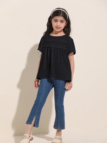 Image of Girl Cute Short Sleeve Shirts Casual Chiffon Blouses Flowy Hem Boho Tunic Tops 4-12 Years