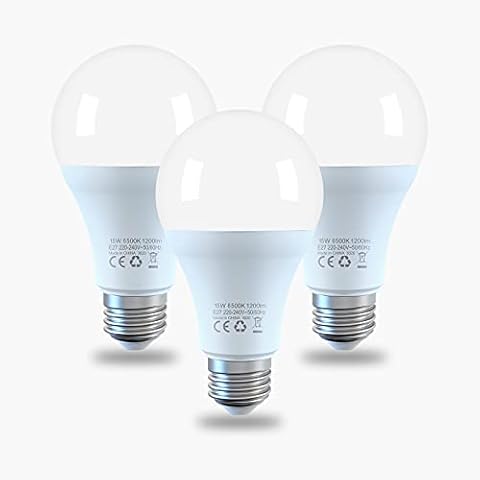 DGE A70 E27 Edison Screw LED Light Bulbs,15W 1200Lm 6500K Warm White Super Bright LED Frosted Bulb,150W Equivalent,No Strobe No Flicke Energy Saving LED Bulb,Non-Dimmable (E27-3) Cover