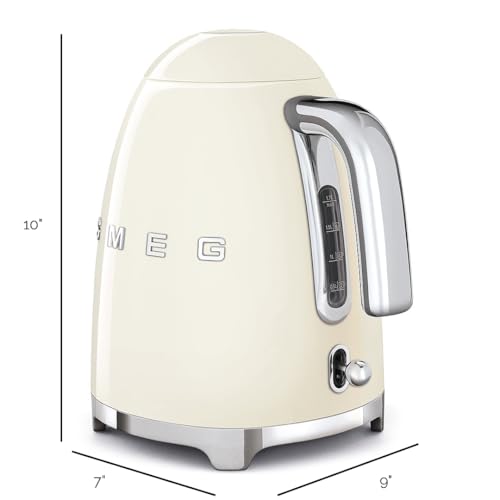 Image of SMEG KLF03 Electric Kettle 1.7L (7 Cup), Retro Hot Water Boiler for Tea & Coffee, Fast Boiling, Auto Shut-Off, Soft Open Lid, 360 Swivel Base Countertop Kettle - Cream
