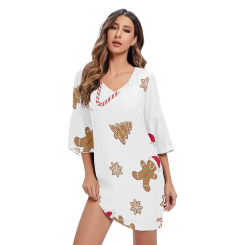 Robe courte blanche imprimée avec motifs cookies et Père Noël festifs