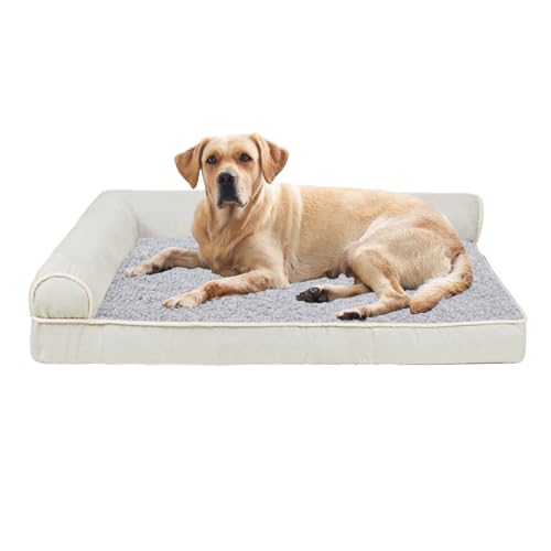 SUNCN 中大型犬用犬用ベッド 取り外し可能で洗えるカバー付きの整形外科用犬用ベッド、防水裏地と滑り止め底付きのL字型ペットベッド、犬用ソファベッド,A,S