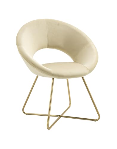 IlGruppone Poltrona Tonda Camera da Letto in Velluto Design Moderno, Sedia Imbottita Circolare con Gambe in Metallo Placcato Oro - Poltroncina per Salotto con Seduta Morbida Modello Grace - Beige