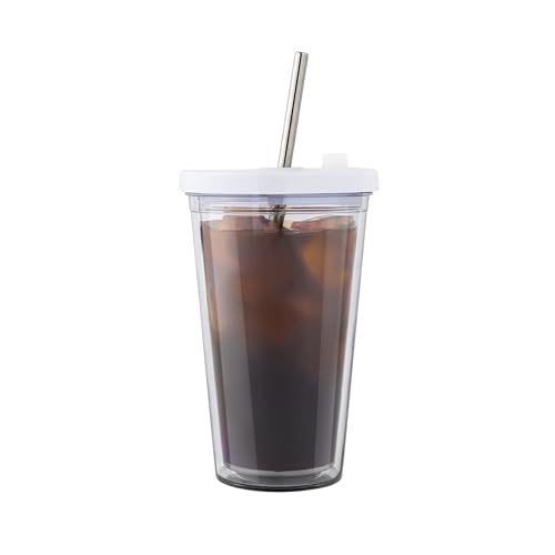 Comparison: Best Reusable Iced Coffee Cup 6 Reusable Iced Coffee Cup (16 Oz), Leakproof Iced Coffee Tumbler with Collapsible Steel Straw and Lid, Double-Wall Insulated, Shatter-Resistant, BPA-Free, Keeps Drinks Cold