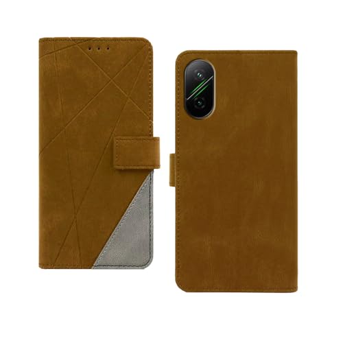 Image of amazon basics Poco F7 5G Flip Cover | Card Pockets Wallet & Stand | Flip Cover for Poco F7 5G (Brown with Grey)