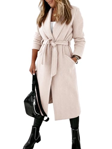 Image of Ladiyo Womens Classic Coat Lapel Collar Open Front Belted Long Jacket