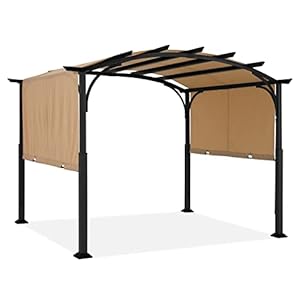 ABCCANOPY Paviljoen Pergola 3x3m, gebogen tuinpaviljoen met intrekbare zonnewering, overkapping, beige