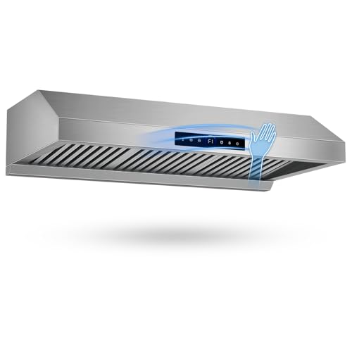36 Inch Under Cabinet Range Hood 1200CFM, 4-Speed Kitchen Hood with Touch Control & Gesture Sensing Stainless Steel Kitchen Stove Vent Hoods with 2 LED Lights Pro Series