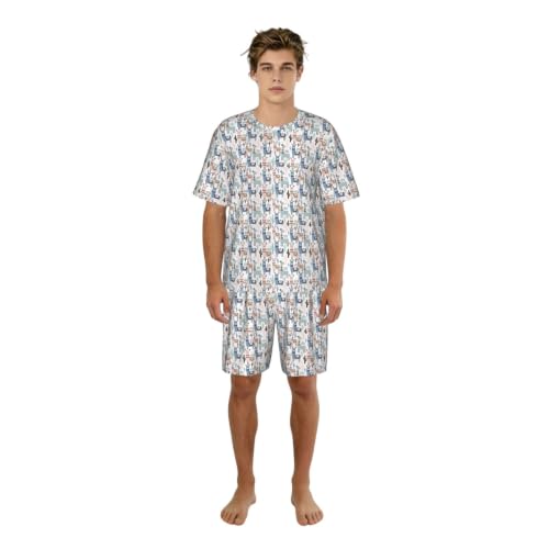 Pyjama court lama et alpaga pour homme, vêtement de nuit imprimé cactus doux et extensible
