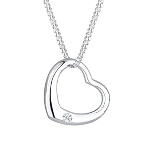 DIAMORE Halskette Damen Herz Anhänger Klassisch mit Diamant (0.03 ct.) aus 925 Sterling Silber