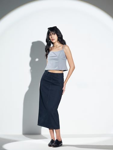 Image of Miss Chase Women's Regular High Rise Above Knee Stretchable Denim Skirt
