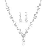 wynn's Wedding Jewellery Set for Women, Silver Necklace Dangle Earrings Set, White Gold Bridal Bridesmaid Wedding Jewellery Set with White AAAAA Cubic Zirconia, Womens Jewellery Set Birthday Christmas