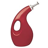 Rachael Ray Solid Glaze Ceramics EVOO Olive Oil Bottle Dispenser with Spout - 24 Ounce, Red