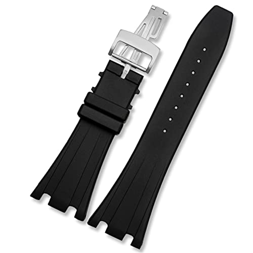 Bracelet montre 28mm silicone noir boucle pliante style sport chic pour sortie et quotidien