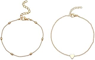 KEFERDIZ Layered Anklets For Women - Heart Pendant Ankle Bracelets - Anklets Chain - Beads Foot Chain - Women's Anklets - Ankle Bracelets For Women - Jewelry Accessories for Women and Girls