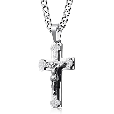 WESTMIAJW Cross Necklaces for Men Stainless Steel Cross Pendant Necklace Chain Jewellery 60cm-AJUK443 Cover