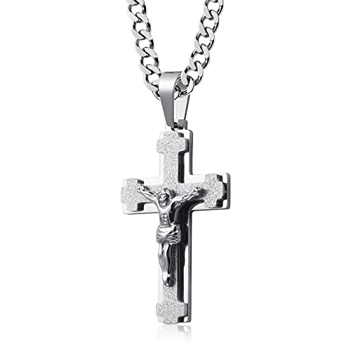 WESTMIAJW Collier Homme avec Pendentif Croix de Jésus 6mm Chaîne en Acier Inoxydable, 60cm-AJFR125 Cover