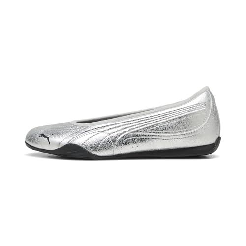 Puma Women's Catch Soleil Ballerina Shoes, Silver- Black SS26, 8 Puma Catch Soleil Ballerina Metallic WHI
