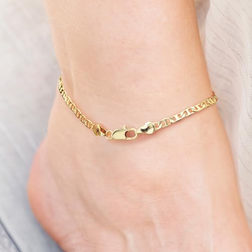 Ankle Bracelets 14K Gold Anklets for Women Waterproof 3.4mm Mariner Chain Anklets for Women Women’s Ankle Bracelet Anchor Chain 9’’ 10’’ 11’’2