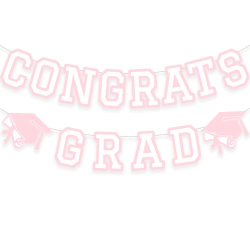 Image of Congrats Grad Banner Graduation Party Banner Decoration Hanging Garland High School College Backdrop Supplies Pink