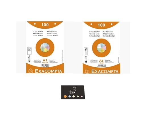 Lote de 2 fundas de 100 enchufes Bristol A5 en cuadriculado perforado 5 colores surtidos + 1 índice adhesivo Blumie (2 estuches A5)