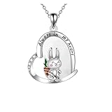 Bunny Heart Pendant Necklace with Carrot Design, Always in My Heart Message, Crystal Accents