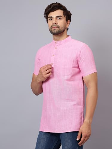 Image of LATEST CHIKAN Men's Cotton Regular Casual Strped Short Kurta Half Sleeves - (SK-LJ.DS.AS)